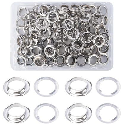 HO2NLE 100 Pièces 16mm Argent Oeillets Métalliques Oeillet Métal avec Rondelle pour Chaussures, Vêtements, Sac, Toile, Artisanat de Bricolage