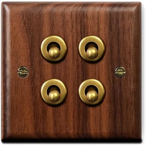 interruptor de luz, Panel de madera maciza antiguo, palanca de latón, interruptor de luz de palanca, 1-4 entradas, interruptor de pared de 2 vías, palanca tipo 86(4 Gang)