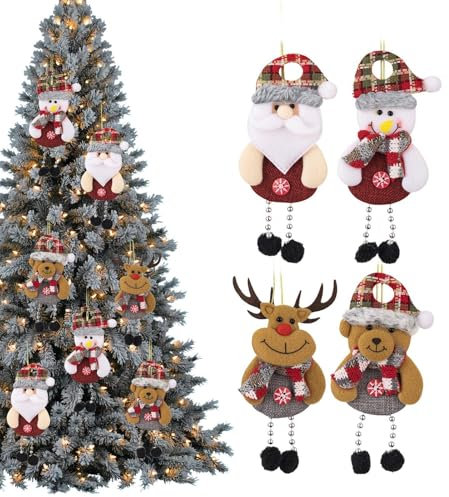 Adornos navideños de felpa,adornos de peluche de árbol de Navidad | 4x decoraciones navideñas con campana - Celebración navideña, accesorios de fotografía, colgante de adornos de campana