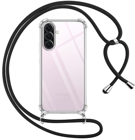 Pnakqil Funda para Samsung Galaxy A56 con Cuerda, Carcasa Transparente Silicona Colgar Collar Correa de Cuello Cadena Cordón para Samsung Galaxy A56 6.7 Fundas, Negro
