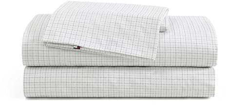 Tommy Hilfiger - Sheet Set, Cotton Percale Bedding with Matching Pillowcase, Crisp & Cool, Premium Quality Home Essentials (New England Plaid Beige, Twin)