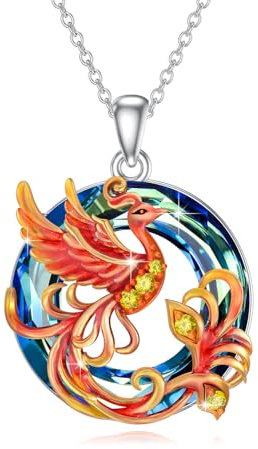 ABIGY Phoenix Halskette für Damen 925 Sterling Silber Rot Phoenix Blau Kristall Schmuck Phoenix Weihnachten Halloween Geburtstag Erntedank Ostern Muttertag Schmuck Geschenke für Mutter Frau Freunde