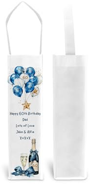 Personalised Milestone Birthday Gift Bag For Bottle of Wine Champagne Spirits Blue Balloons Design 18th 21st 30th 40th 50th 60th 65th 70th 80th 90th Daughter Son Mum Dad