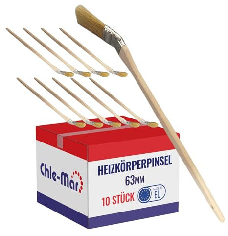 Chle-Mar - 10x Heizkörperpinsel 63mm | Malerpinsel mit Langer Stiel für schwer zugängliche Stellen | Lackpinsel für Wandfarbe & Heizkörper | Farbwalze Alternative für präzises Streichen