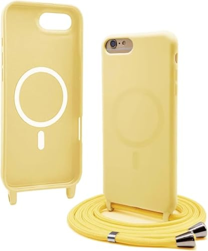 Compatible with iPhone 6/7/8/iPhone SE 2020/SE 2022 Wireless Charging, Shockproof Removable Phone Case with Strap Adjustable Neck Cord Necklace Soft Cover for iPhone 6/7/8/SE 2022, Lemon yellow