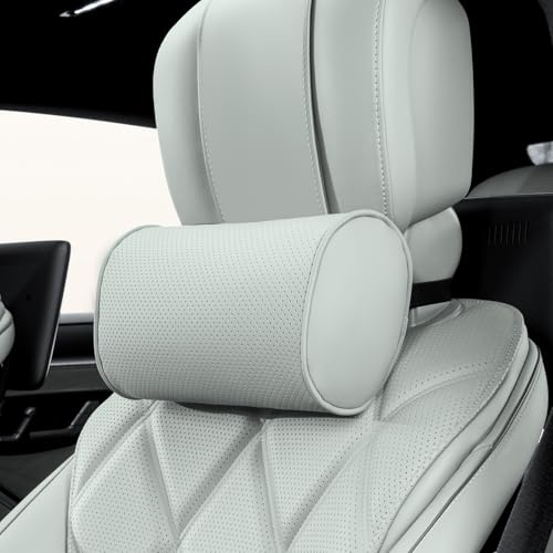 Dapucarin Auto Nackenkissen, Weichheit Kopfstütze Kissen Leder, 100% Memory Foam und Atmungsaktiver Abnehmbarer Abdeckung, Reisekissen für Auto, Zuhause und Büro, Grau, 1 Stück