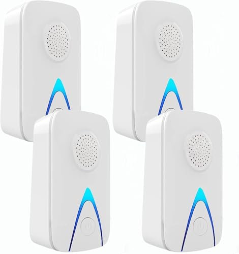 Repelente Ultrasónico de Plagas, 4 Pack Electrónico Repelente Mosquitos Control de Plagas, 2 Modos Repelente Ultrasónico Mosquitos para Anti Mosquitos, Moscas, Ratones, Arañas, Roedores