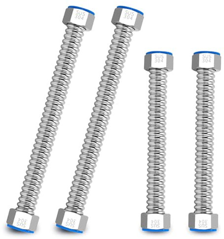 4 Pièces uyaux de Raccordement Flexibles Robinets, Inoxydable Extension Robinet G1/2 x G1/2 - Pour robinet, Salle de Bain, WC - 20 cm/30 cm