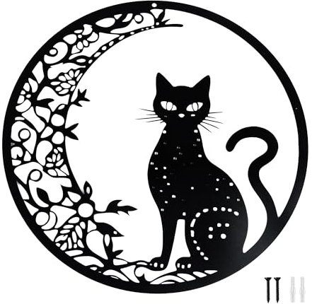 mongtsamz 30 cm Decoracion Pared Metal,Negra Luna y Gato Moderna Cuadros de Metal,Adornos Pared Metalicos,Cuadros de Decoración con Animales Para salon Adecuado,Salas Estar, Oficinas Otros