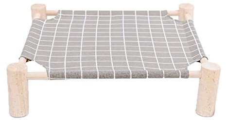 Pffiocix Katzenhängematte, erhöhtes Bett mit Naturholzrahmen, abnehmbar, waschbar, gemütliche Hängematte für drinnen und draußen