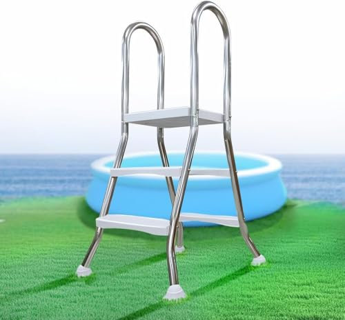 Stabile scala per piscina fuori terra su entrambi i lati, in acciaio inox, per piscina fuori terra, per piscina, altezza piscina 250 kg, portata 85 cm