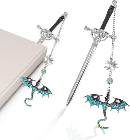 QYEHF Schwerddrachen Lesezeichen.Lesezeichen Metall, Vintage-Stil, Schwerddrachen Lesezeichen Geburtstagsgeschenk für Fans Leser Anhänger Jubiläumsgeschenk Geburtstag, Lehrer-14.8CM (blau)
