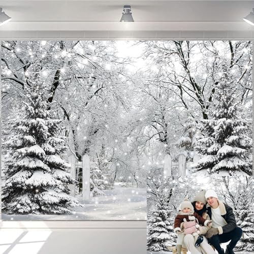 Toile de fond pour photographie de paysage de forêt hivernale, paysage de flocon de neige, décoration de fête de Noël (238,8 x 1,8 m)