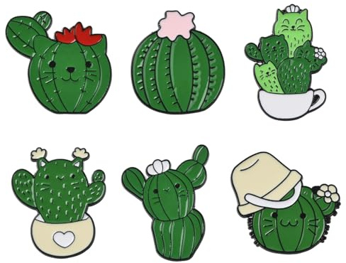 Stiesy Cactus Enamel Pins Cute Cat with Cactus Brooch Green Potted Plant Lapel Pin Funny Novelty Brooches Fits Backpack Bags Clothes Hats Cap DIY Crafts Decoration for Women Men