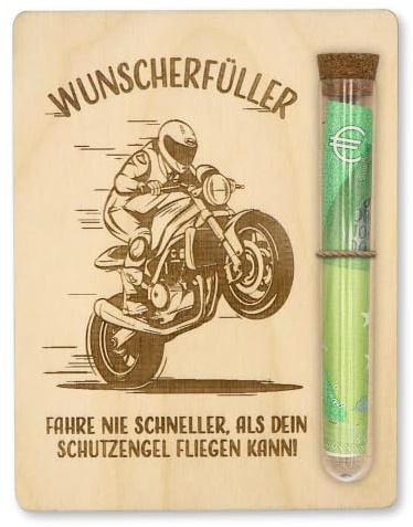 ZUKLA Geldgeschenk Motorrad – 13 x 10 cm – Geldgeschenke Motorradfahrer | Gutschein Motorrad Geschenke für Männer & Frauen – mit Reagenzglas – Weihnachtsgeschenke