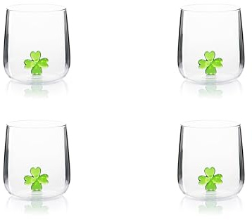 Excelsa Inside Set mit 4 Gläsern aus Borosilikatglas, handverziert mit Motiven im Glas, transparent, 450 ml (Kleeblatt)