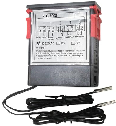 Geavonyg Termostato Digitale con Doppio Display per Sensori A Doppia Sonda 12/24/110-220V per La Regolazione della Temperatura del Frigorifero