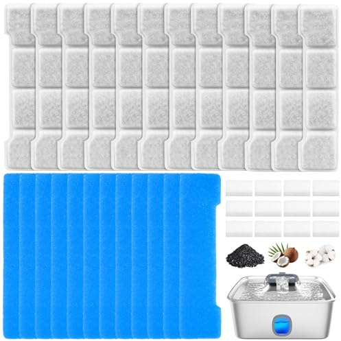 12 Cat Fountain Filters Compatible with SIBAYS 15L Dog Water Fountain SIFS76DE, incl. 12 Activated Carbon Water Filter, 12 Pack Pre Sponge with 12 Sponges for Pump
