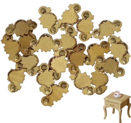 Mini Drawer Knobs, 20Pcs 1:12 Scale Dollhouse Mini Drawer Pulls in Metal Golden Finish, Small Knobs Miniature Handle for Cabinet Table Stand Drawers