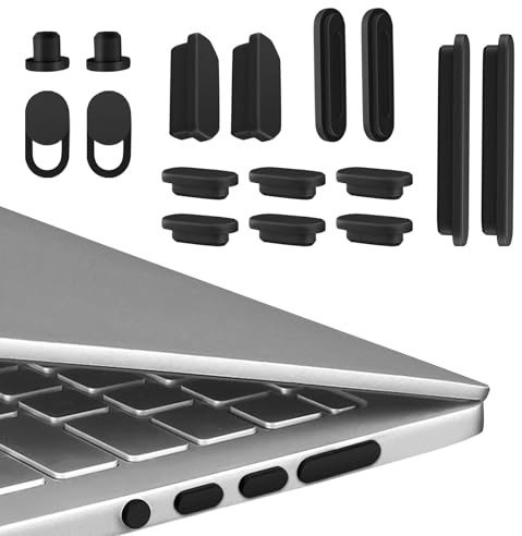 Simsky 14-teiliges Anti-Staub-Stecker-Set für MacBook Pro 14/16 Zoll (2021-2025) M1 M2 M3 M4 Pro/Max – Abdeckungen für HDMI, Thunderbolt, SDXC, MagSafe, Kopfhörer & 2X Webcam-Schutz