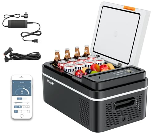 VEVOR Frigorifero Elettrico Portatile per Auto 20 L, Mini Frigo Portatile per Auto, Funzionamento CC 12 V 24 V, CA da 100 V a 240 V, Temperatura Regolabile da -20 °C a 20 °C, per Camper Viaggio Barca