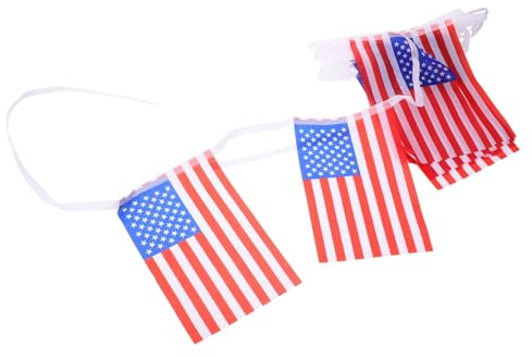 TOGEVAL Juego de Banderines Estadounidenses de Cuerda 16 Pies, Mini Banderas Americanas de Tela, Decoración para Fiestas Patrióticas, Jardines y Eventos Deportivos