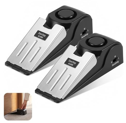 Türstopper Alarm mit 120dB Lautem Alarm, Türstopper mit Alarmfunktion, Rutschfestem Gummi, 3 Empfindlichkeitsstufen, 2er Pack Türkeil Einbruchschutz für Haustür, Balkontür & Fenster