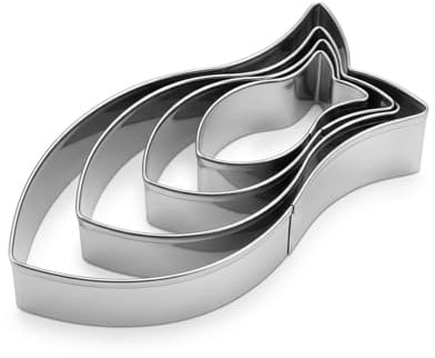 4 Stück Fisch Ausstecher Kommunion,Edelstahl Ausstechform Fisch Set,Wiederverwendbar Klein Backen Ausstechformen,für Kinder Erstkommunion Halloween Oster Diy Machen Kuchen Plätzchen Backform Cutter