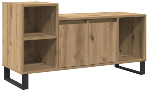 Mhdvray TV-Schrank Artisan-Eiche Lowboard 100x35x55 cm aus Holzwerkstoff und Metall, TV-Board mit 5 Fächern und Türen, Stabiler Fernsehtisch und Medienschrank fürs Wohnzimmer