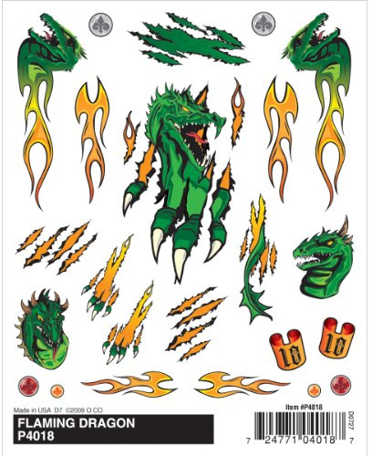 Woodland Scenics Pine Car Derby Dry Transfer Decal, Flaming Dragon, 4 by 5-Inch, Green