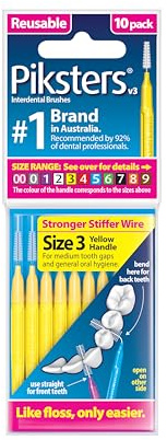 Piksters Interdental Brush Medium Gaps 10 Pack Yellow Size 3