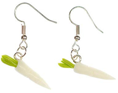 Miniblings Rettich Ohrringe Radi Kawaii Essen Karotte weiß versilbert | In Berlin von Hand montierter Ohrschmuck, mit Miniatur, ein Mitbringsel mit Charakter