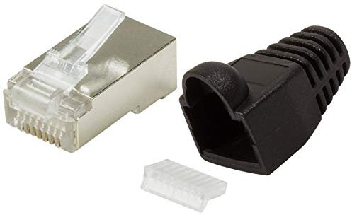odedo 20er Pack Crimpstecker CAT 6 / CAT 5e schwarz Metall geschirmt mit Einfädelhilfe und Knickschutz, Crimp Stecker Gigabit Netzwerk RJ45, Modular Plug