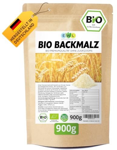 EWL Naturprodukte Backmalz 900g Bio Malz, enzymaktiv, 100% deutsche Gerste Gerstenmalz, Backmalz für Brot und Brötchen