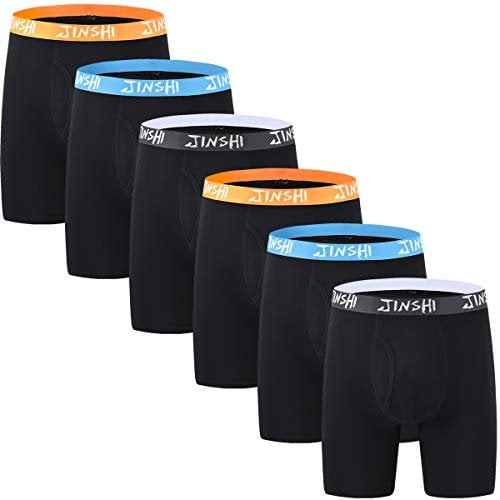 JINSHI Boxer Long Hommes Bambou Caleçons Doux Slip Respirant Hipster sous-vêtement Pantalon Brief Microfibre de Grande Taille Lot de 6 Noir XXL