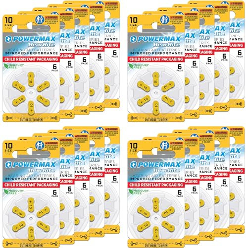 Powermax Size 10 Hearing Aid Batteries, Made In USA, Yellow Tab, 128 Count