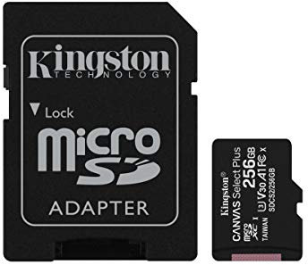 Kingston 256GB microSDHC Canvas Select Plus 100MB/s Read A1 Class 10 UHS-I Memory Card + Adapter with Frustration Free Packaging (SDCS2/256GBET)