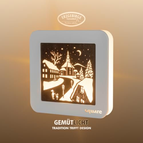 weigla - SQUARE Wandbild LED original Erzgebirge I Motiv Seiffen l Dekobild beleuchtet I Stimmungslicht Batterie und Timer I Weihnachtsdeko innen I Weihnachtsbeleuchtung aus Holz