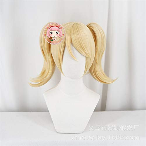 Overwatch OW Angela Ziegler Mercy Cosplay Perücken Kurze blonde Rollenspiel Kostüm Synthetische Perücke mit doppeltem Pferdeschwanz MZ-1280