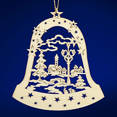 SIKORA BS-LS Traditionelle Filigrane Christbaumschmuck Holzanhänger aus nachhaltiger Herstellung - 28 Modelle wählbar, Modell:G1 Glocke Winterdorf H 9cm