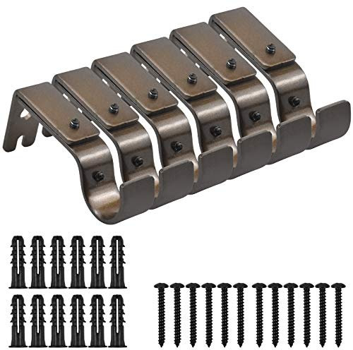 6 STK Gardinenstangen Halterung, Verstellbare Einzel Gardinenstangen Pole Halter, Metall Braun Gardinenhalterung, Edelstahl Gardinenstangen Wandhalterung mit Schrauben für Gardinenstangen