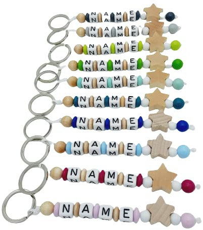 Schlüsselanhänger mit Name Stern viele Farben personalisierbar Gravur Schulranzen Baby Kind Kindergartentasche Wickeltasche Namensanhänger