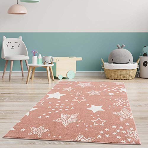 carpet city Kinderteppich Läufer - Sterne Sternen-Himmel 80x150 cm Rose - Kinderzimmer Teppich Modern