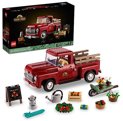 LEGO Icons Pickup Truck 10290 - Juego de construcción para adultos, modelo vintage de los años 50 con accesorios de exhibición de temporada, actividad creativa, idea de regalo para coleccionista (1677