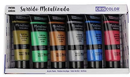 Criscolor - Surtido Pintura Acrílica Metalizada - PACK 6x75ml - Para trabajo artístico y manualidades – Para Principiantes, Estudiantes y Artistas profesionales (Metalizada 6x75 ml)