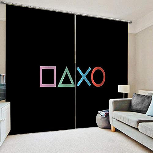 2Er-Set Verdunkelungs Vorhang Quadratisches Dreieck 3D Gardine Blickdichte mit Ösen, Printing Shading Vorhänge für Schlafzimmer，100% Polyester Mikrofaser, Gesamtgröße: 234x138CM