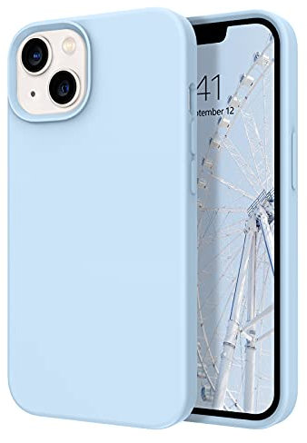 DOMAVER for iPhone 13 Case Smooth Liquid Silicone Soft Gel Rubber Microfiber Lining Cushion Cover Shockproof Protective Phone Cases Compatible with iPhone 13- Light Blue