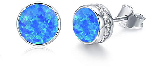 Blaue Opal Ohrstecker 925 Sterling Silber Rund Ohrstecker Hypoallergen Opal Ohrringe für Damen Mädchen 7 mm Dunkelblau