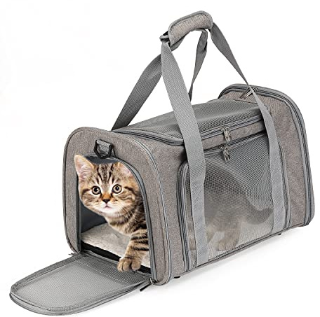 Mr. Pen- Pet Carrier, 17.5 x 11.2 x 11.5, Medium Size, Gray, Portable Travel Carrier for Small Pets, Cats & Small Dogs, Breathable Mesh, Safety Inner Leash, Side Pocket & Padded Shoulder Strap