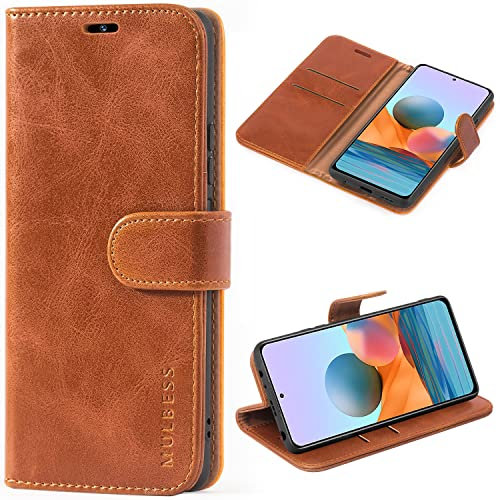 Mulbess Handytasche für Xiaomi Redmi Note 10 Pro Hülle, Ledertasche mit Bookstyle, Standfunktion, Kartenfächern Handyhülle, Vintage Cognac Braun